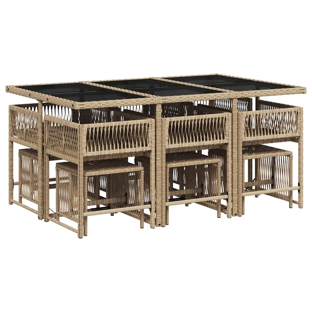 Garden Dining Set 11 Piece Outdoor Furniture PE Rattan Cushions Patio Beige