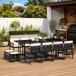 Outdoor Dining Set 13 Piece Garden Furniture Black Poly Rattan Chairs Table