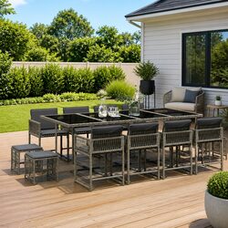 Garden Dining Set 13 Piece Grey Poly Rattan Outdoor Furniture with Cushions