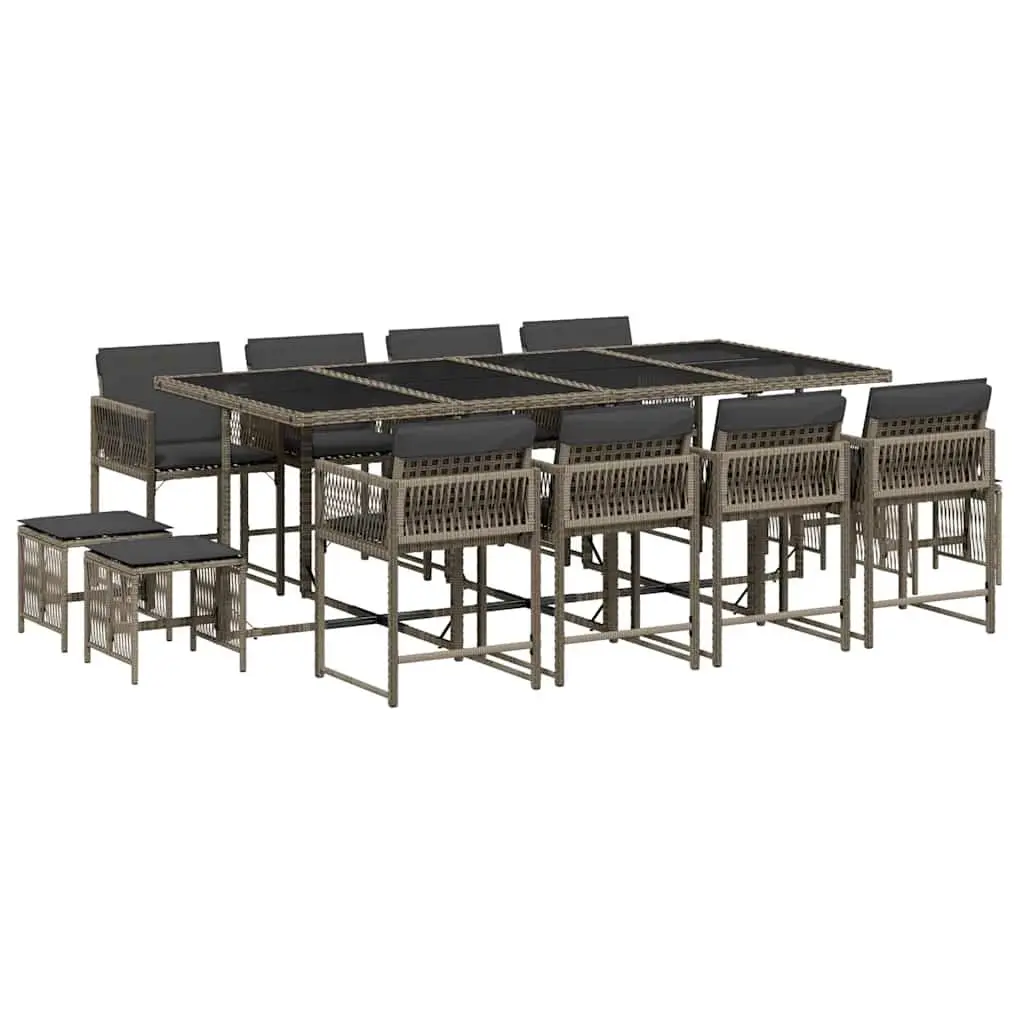 Garden Dining Set 13 Piece Grey PE Rattan Outdoor Furniture with Cushions