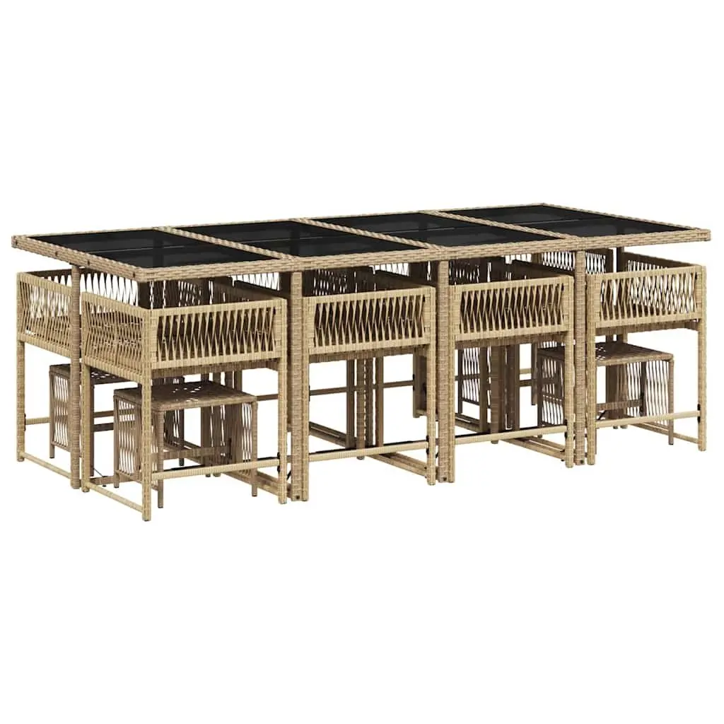 Garden Dining Set 13 Piece Outdoor Furniture PE Rattan Beige Cushions Table Chairs
