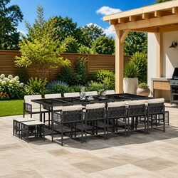 Garden Dining Set 15 Piece Outdoor Furniture Black PE Rattan Chairs Table