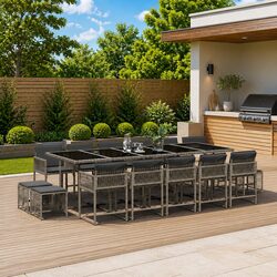Garden Dining Set 15 Piece Grey Poly Rattan Outdoor Furniture with Cushions