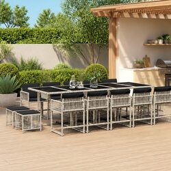 Garden Dining Set 15 Piece Outdoor Furniture PE Rattan Grey Patio Table Chairs