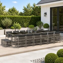 Garden Dining Set 17 Piece Outdoor Furniture Grey Poly Rattan Table Chairs