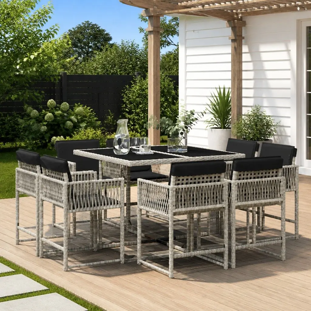 Garden Dining Set 9 Piece Outdoor Furniture Grey PE Rattan Chairs Table Patio