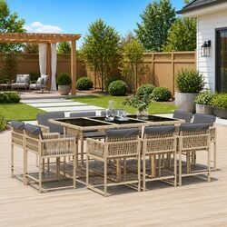 Garden Dining Set 11 Piece Outdoor Furniture Poly Rattan Chairs Table Patio