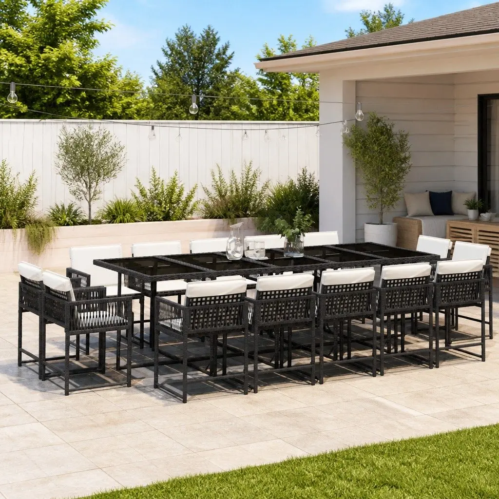 Garden Dining Set 15 Piece Outdoor Furniture PE Rattan Black Chairs Table