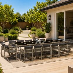 Garden Dining Set 17 Piece Outdoor Furniture Grey Poly Rattan Chairs Table Patio