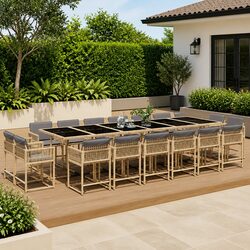 Garden Dining Set 17 Piece Outdoor Furniture Beige Poly Rattan Folding Chairs
