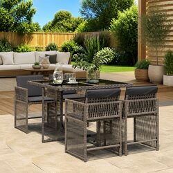 Garden Dining Set 5 Piece Outdoor Furniture Grey Poly Rattan Cushions Patio