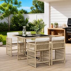 5 Piece Garden Dining Set Beige Poly Rattan Chairs Table Outdoor Patio Furniture