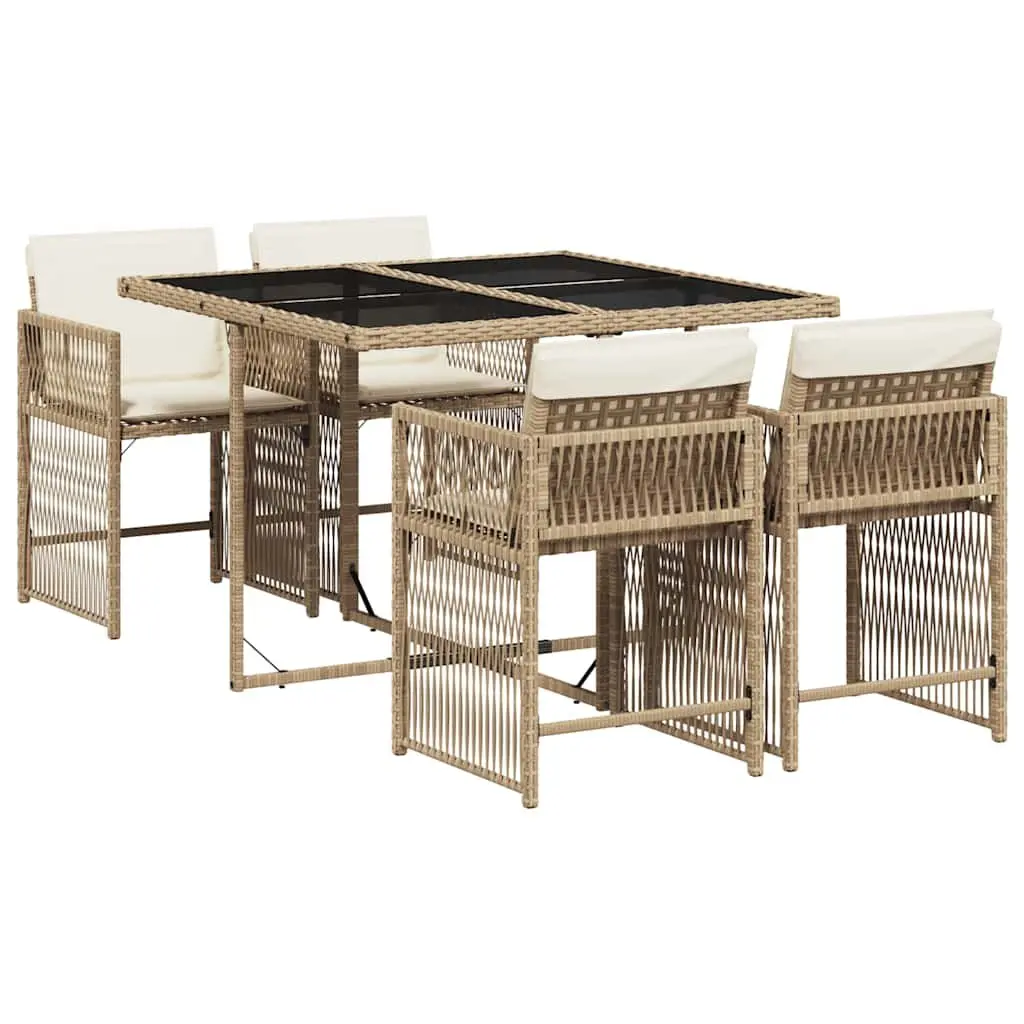 5 Piece Garden Dining Set Beige Poly Rattan Chairs Table Outdoor Patio Furniture