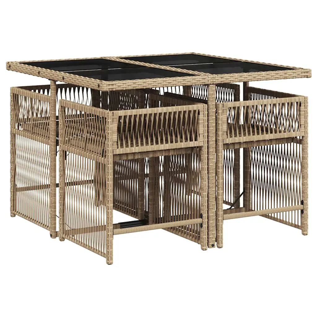 5 Piece Garden Dining Set Beige Poly Rattan Chairs Table Outdoor Patio Furniture