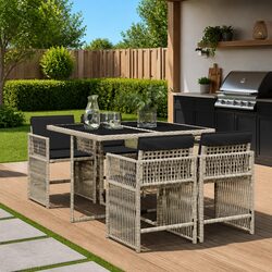 Outdoor Dining Set 5 Piece Garden Furniture Grey Poly Rattan Table Chairs