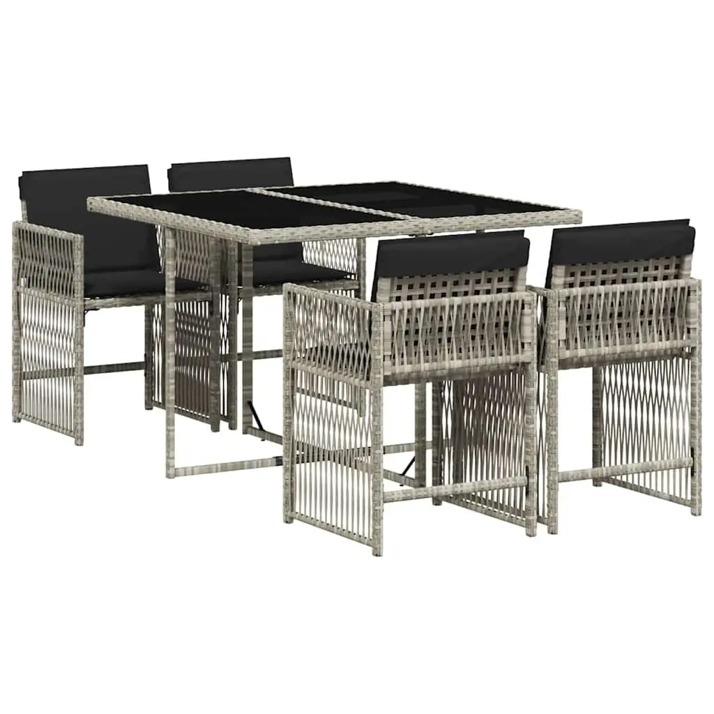 Outdoor Dining Set 5 Piece Garden Furniture Grey Poly Rattan Table Chairs