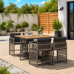 Outdoor Dining Set 5 Piece Garden Furniture Grey Poly Rattan with Cushions