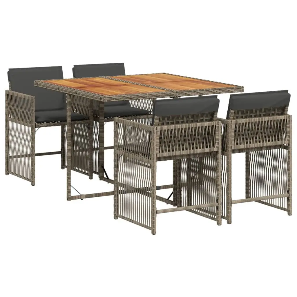 Outdoor Dining Set 5 Piece Garden Furniture Grey Poly Rattan with Cushions