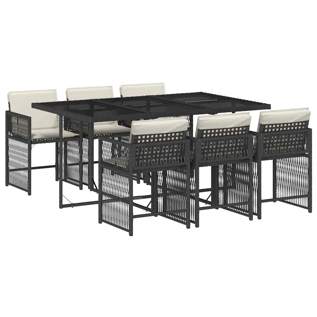 7 Piece Outdoor Garden Dining Set with Cushions Black PE Rattan Table Chairs