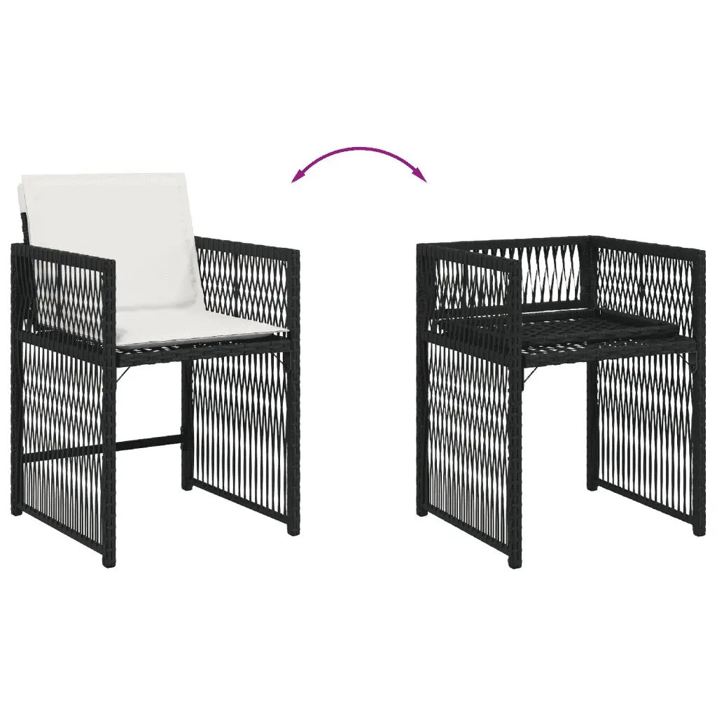 7 Piece Outdoor Garden Dining Set with Cushions Black PE Rattan Table Chairs