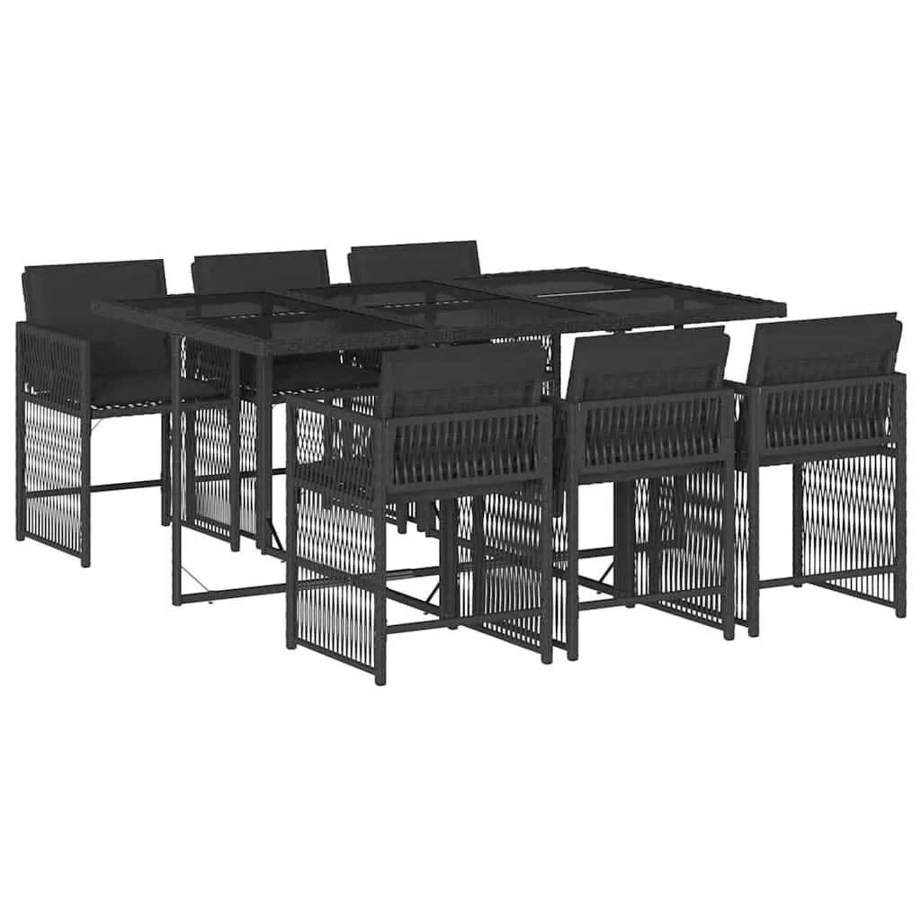7 Piece Outdoor Dining Set Poly Rattan Garden Furniture with Cushions Black