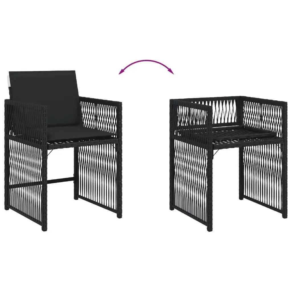 7 Piece Outdoor Dining Set Poly Rattan Garden Furniture with Cushions Black