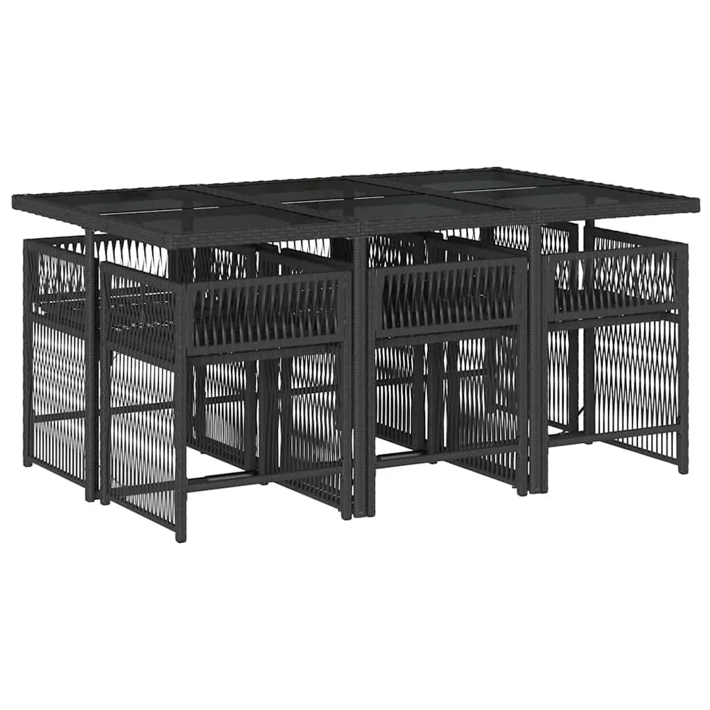 7 Piece Outdoor Dining Set Poly Rattan Garden Furniture with Cushions Black