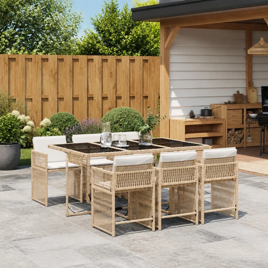 7 Piece Garden Dining Set Outdoor Patio Furniture with Cushions Beige Poly