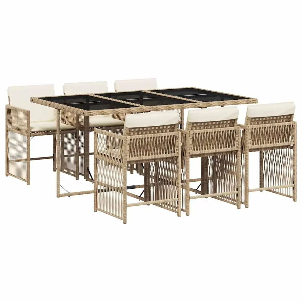7 Piece Garden Dining Set Outdoor Patio Furniture with Cushions Beige Poly