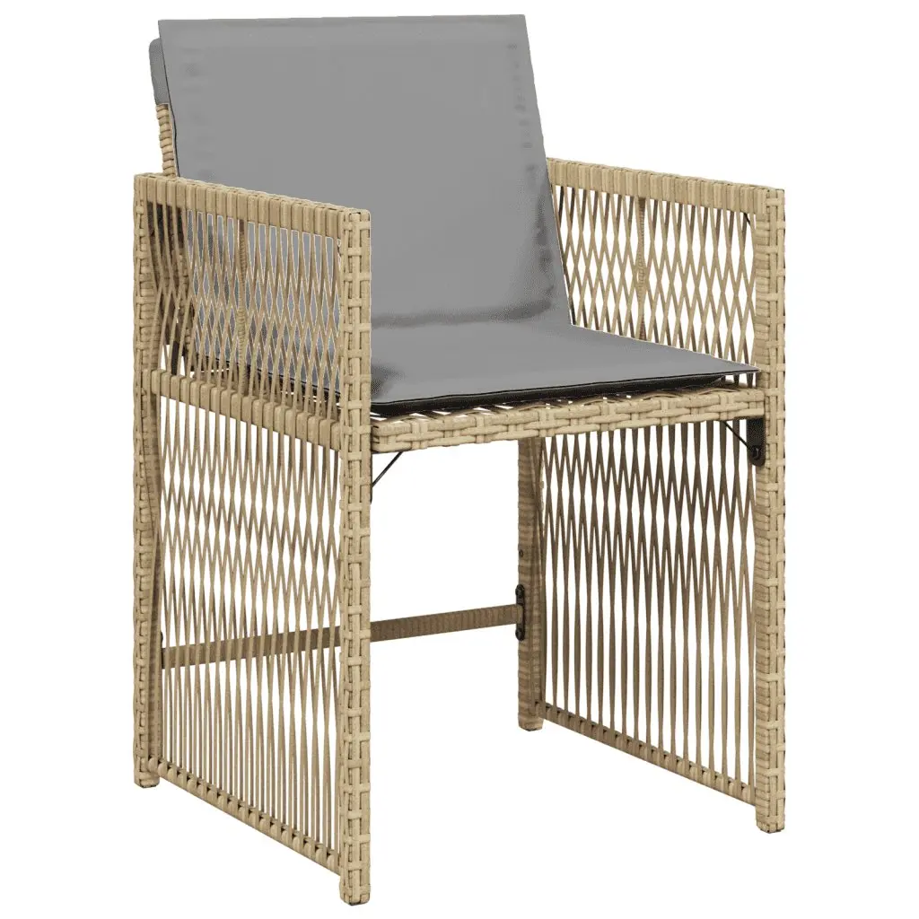 7 Piece Outdoor Garden Dining Set Poly Rattan Chairs Table with Cushions Beige