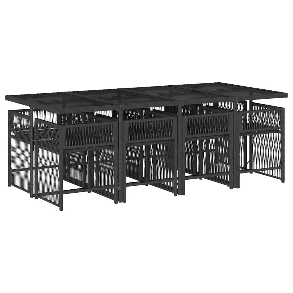 Outdoor Dining Set 9 Piece Poly Rattan Chairs Table with Cushions Black