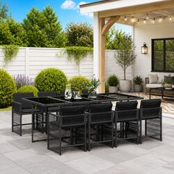 9 Piece Outdoor Dining Set Poly Rattan Chairs Table Cushions Garden Patio