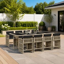 Garden Dining Set 9 Piece Outdoor Furniture Grey Poly Rattan Chairs Table