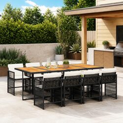Outdoor Dining Set 9 Piece Garden Furniture Black Poly Rattan Chairs Table