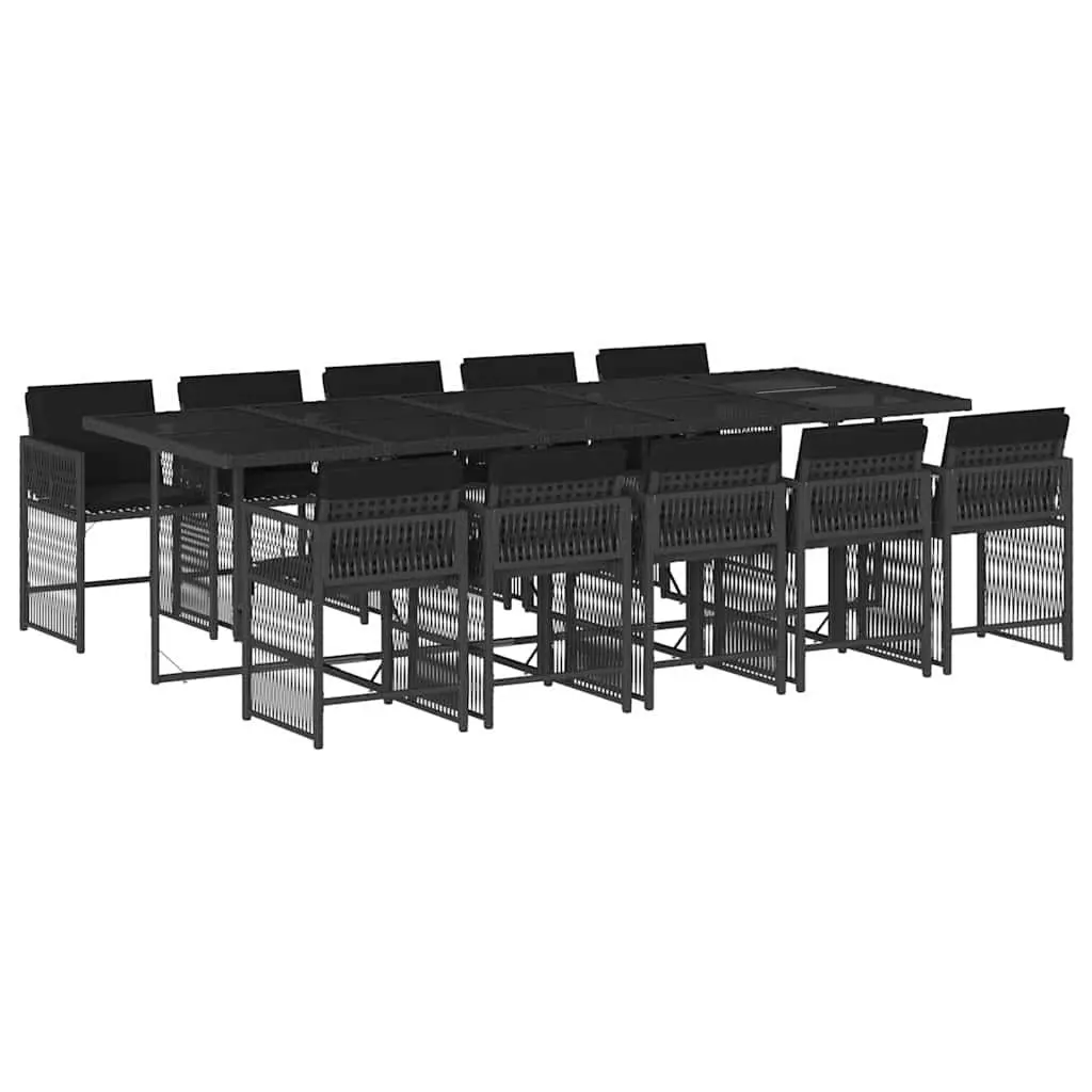 11 Piece Outdoor Dining Set Durable PE Rattan Black Garden Patio Furniture with Foldable Chairs and Padded Cushions