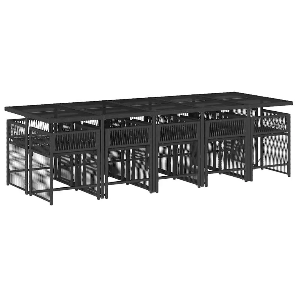 11 Piece Outdoor Dining Set Durable PE Rattan Black Garden Patio Furniture with Foldable Chairs and Padded Cushions