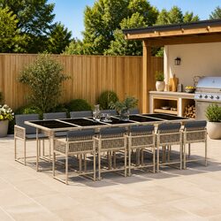 Garden Dining Set 11 Piece Outdoor Furniture Poly Rattan Beige Patio Chairs