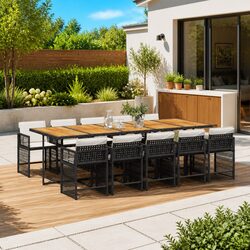 Outdoor Dining Set 11 Piece Garden Furniture Black Poly Rattan Chairs Table