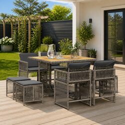 Outdoor Dining Set 9 Piece Garden Furniture Grey Poly Rattan Chairs Table