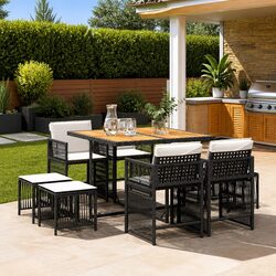 9 Piece Outdoor Dining Set Garden Furniture Poly Rattan Table Chairs with