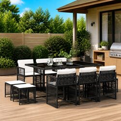 Outdoor Dining Set 11 Piece Garden Furniture PE Rattan Chairs Table Cushions