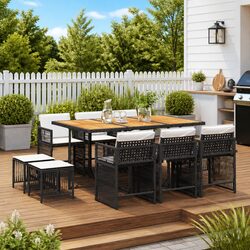 Garden Dining Set 11 Piece Outdoor Furniture PE Rattan Chairs Table with