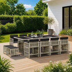 Garden Dining Set 13 Piece Outdoor Furniture Grey Poly Rattan Chairs Table
