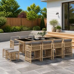 Garden Dining Set 13 Piece Outdoor Patio Furniture with Cushions Beige Poly