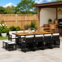 Outdoor Dining Set 13 Piece Garden Furniture Black Poly Rattan with Cushions
