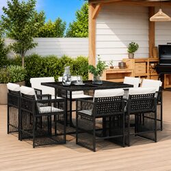 Garden Dining Set 9 Piece Outdoor Furniture Black Poly Rattan Chairs Table
