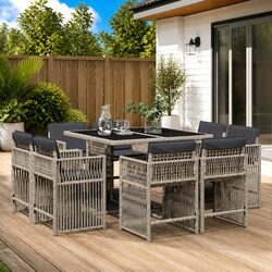 Outdoor Dining Set 9 Piece Garden Furniture Poly Rattan Chairs Table Cushions