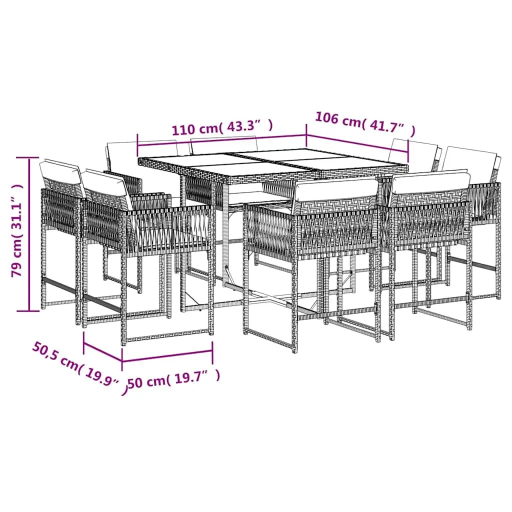 Outdoor Dining Set 9 Piece Garden Furniture Poly Rattan Chairs Table Cushions