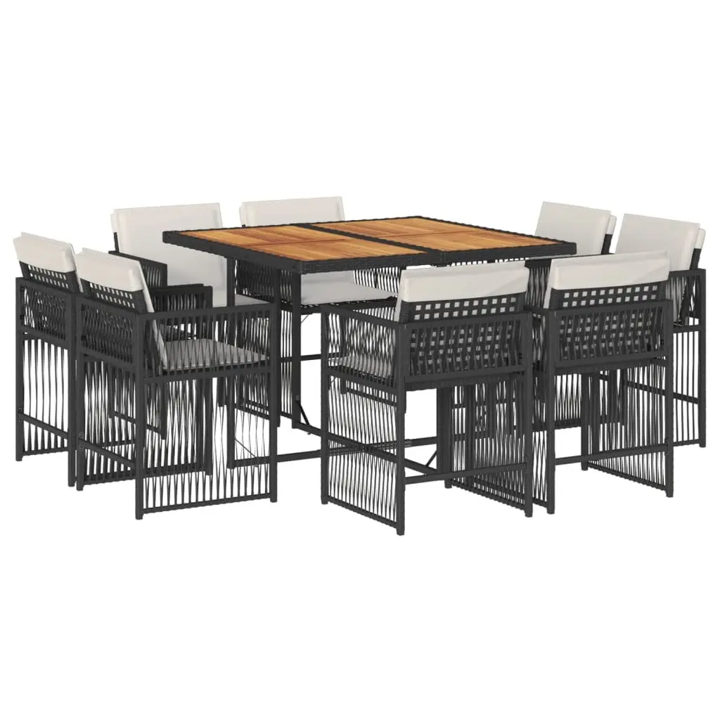 Outdoor Dining Set 9 Piece Garden Furniture Black Poly Rattan with Cushions