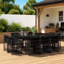 Outdoor Garden Dining Set 11 Piece Black Poly Rattan Furniture Patio Table